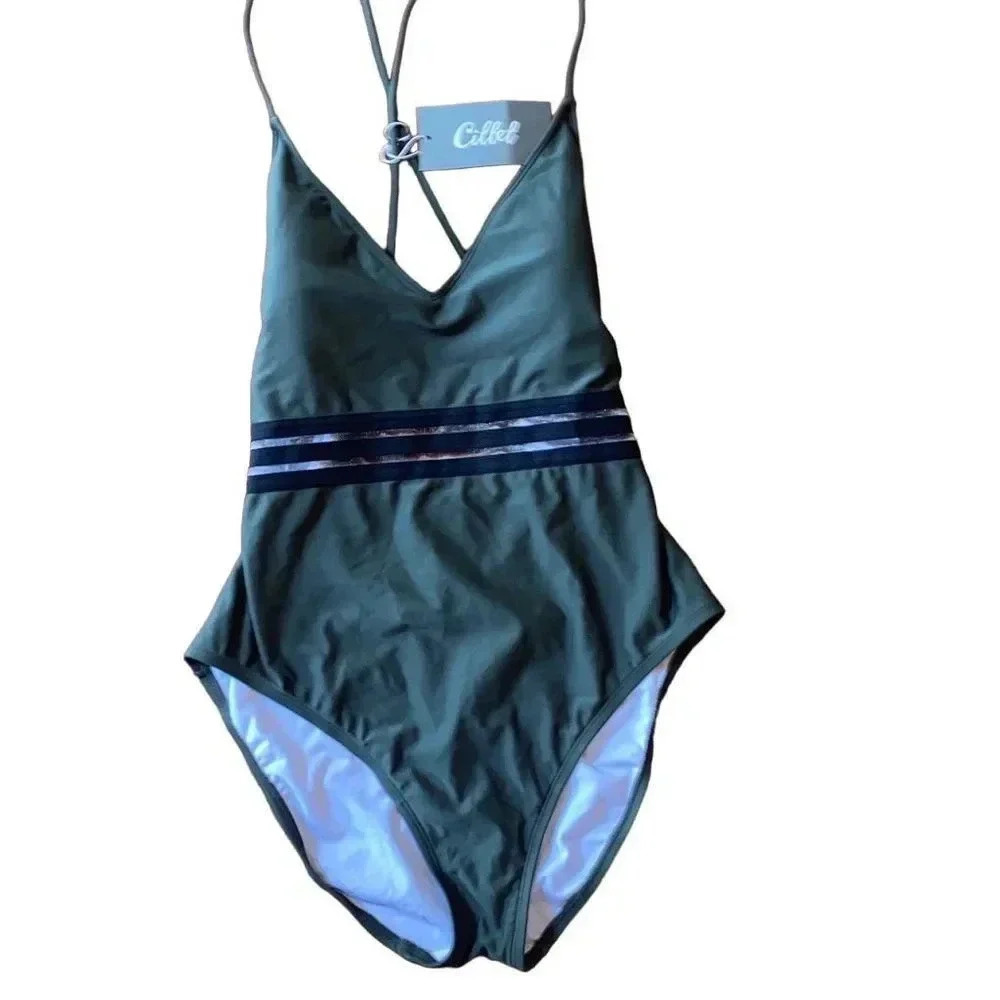 Cillet one piece swimsuit olive green Size Large NWT
